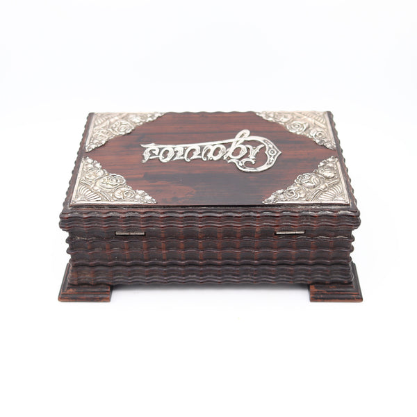 CIGARROS 1900 Desk Cigars Humidor Box In Carved Wood And Sterling Silver