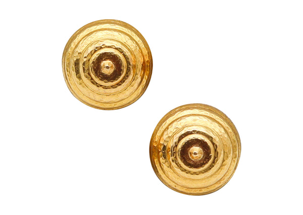 LALAOUNIS 1970 Minoans & Mycenaeans Round Clips Earrings In Hammered 18Kt Gold