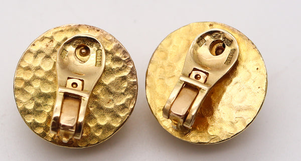 LALAOUNIS 1970 Minoans & Mycenaeans Round Clips Earrings In Hammered 18Kt Gold