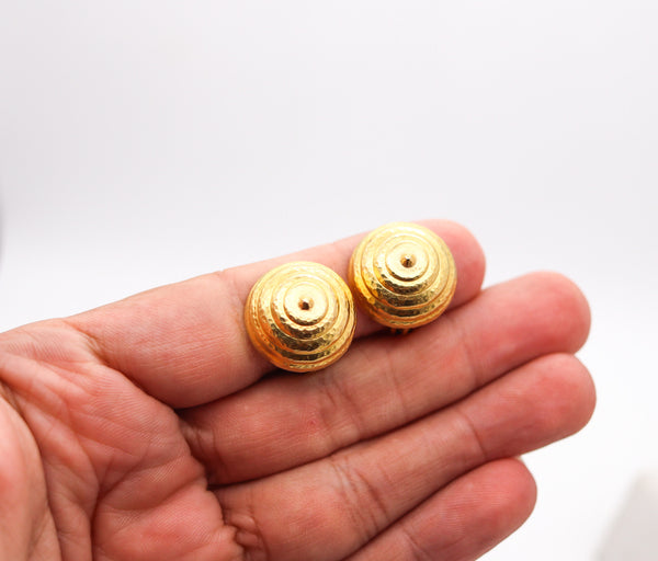 LALAOUNIS 1970 Minoans & Mycenaeans Round Clips Earrings In Hammered 18Kt Gold