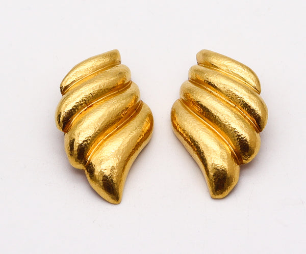 ZOLOTAS Greece Fluted Free Forms Clips On Earrings In Solid 22Kt Yellow Gold