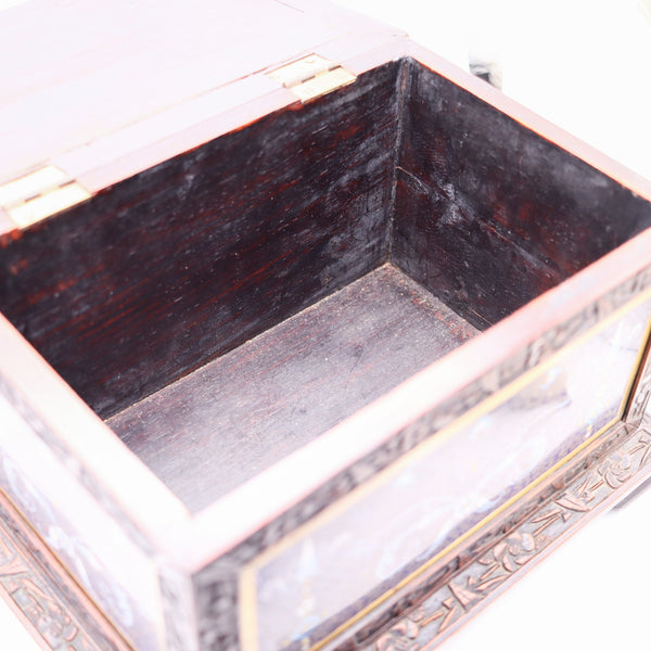 QING DYNASTY 1880 Desk Cigar Humidor Box In Carved Wood And Cloisonné