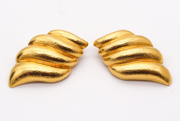 ZOLOTAS Greece Fluted Free Forms Clips On Earrings In Solid 22Kt Yellow Gold