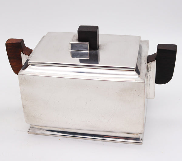 -Sweden 1931 Art Deco Bauhaus Geometric Coffee Set In Sterling Silver And Ebony