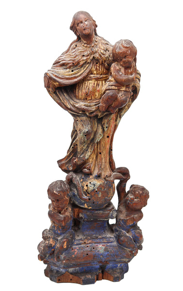 SPANISH SCHOOL 1750 Carved Wood Sculpture Of St Anthony And The Child