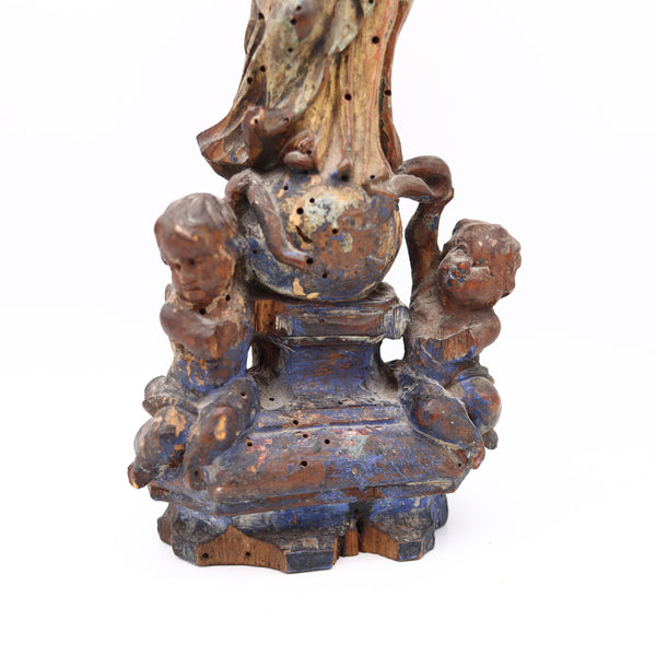 SPANISH SCHOOL 1750 Carved Wood Sculpture Of St Anthony And The Child