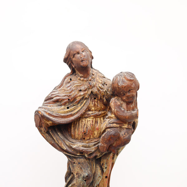 SPANISH SCHOOL 1750 Carved Wood Sculpture Of St Anthony And The Child