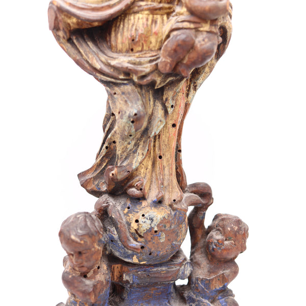 SPANISH SCHOOL 1750 Carved Wood Sculpture Of St Anthony And The Child