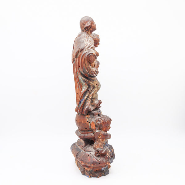 SPANISH SCHOOL 1750 Carved Wood Sculpture Of St Anthony And The Child