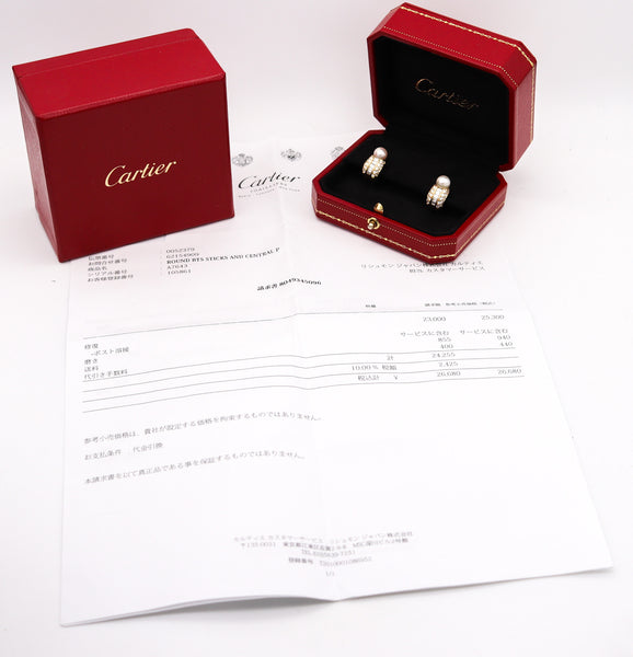 CARTIER Paris Clips-On Earrings In 18Kt Yellow Gold With Pearls And VS Diamonds