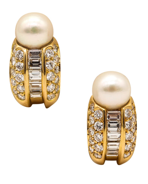 CARTIER Paris Clips-On Earrings In 18Kt Yellow Gold With Pearls And VS Diamonds