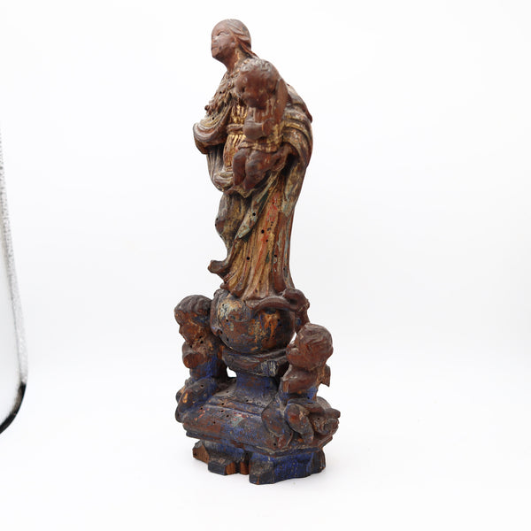 SPANISH SCHOOL 1750 Carved Wood Sculpture Of St Anthony And The Child
