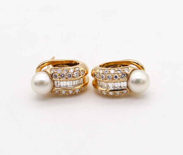 CARTIER Paris Clips-On Earrings In 18Kt Yellow Gold With Pearls And VS Diamonds