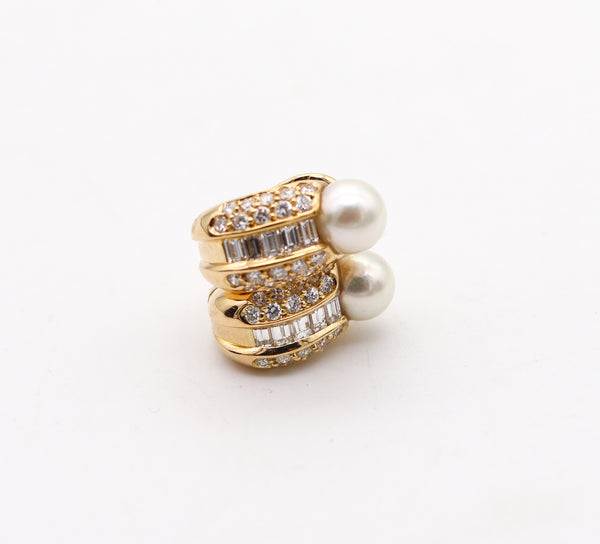 CARTIER Paris Clips-On Earrings In 18Kt Yellow Gold With Pearls And VS Diamonds