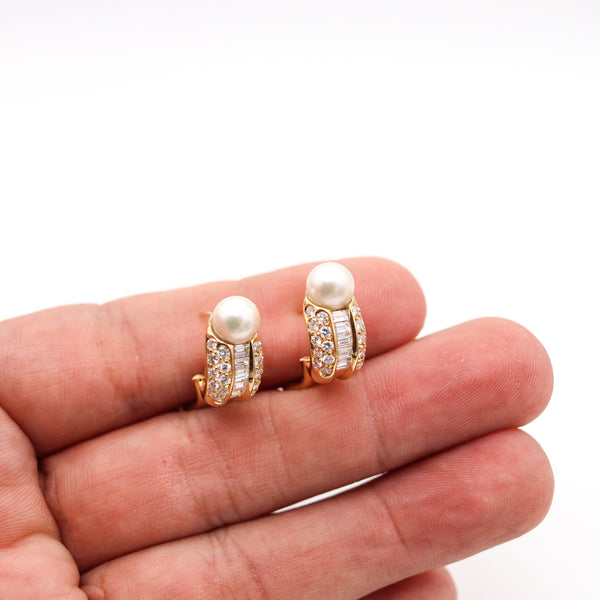 CARTIER Paris Clips-On Earrings In 18Kt Yellow Gold With Pearls And VS Diamonds