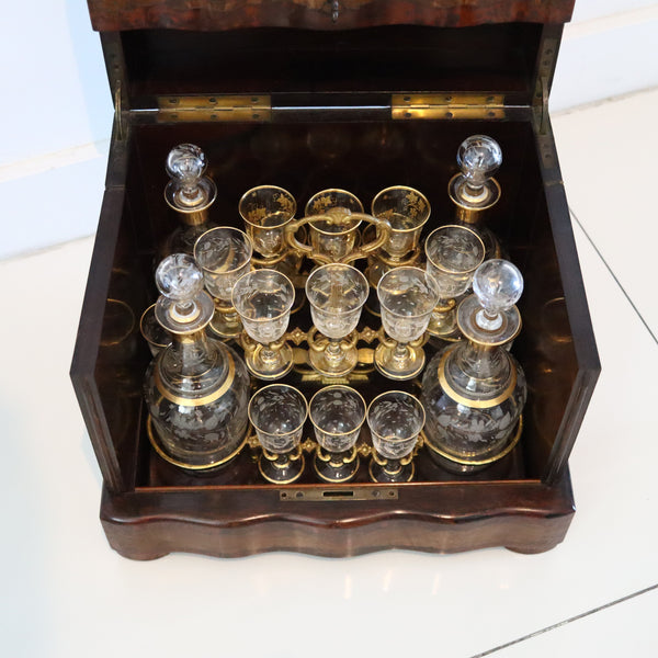 TANTALUS 1860 French Napoleon IIII Liquor Cabined In Precious Woods And Glass