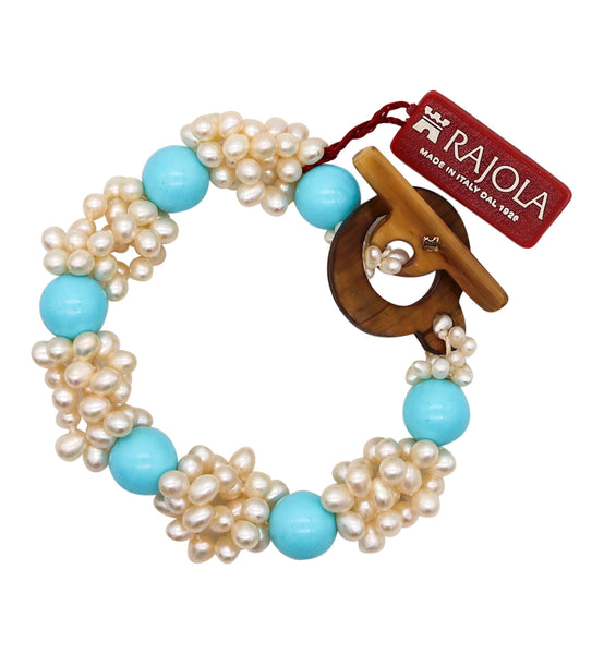 -Rajola Italy Contemporary Turquoise Bracelet With Cultured White Pearls