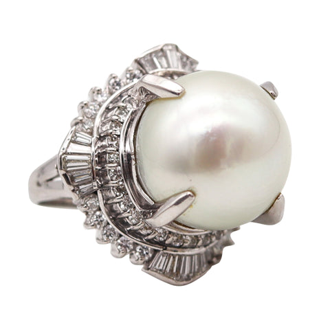 SOUTH SEAS Pearl Cocktail Ring In Platinum With 1.71 Ctw Diamonds Gia Certified