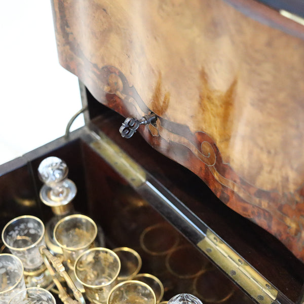 TANTALUS 1860 French Napoleon IIII Liquor Cabined In Precious Woods And Glass