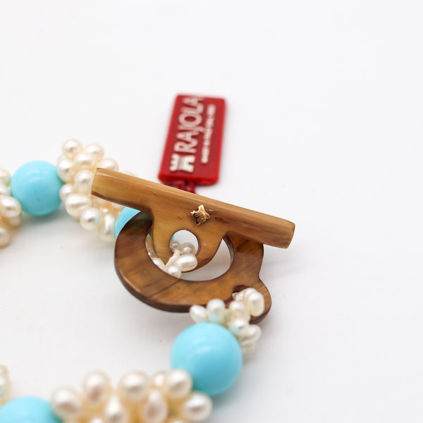 -Rajola Italy Contemporary Turquoise Bracelet With Cultured White Pearls