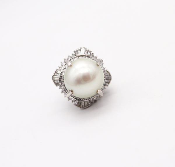 SOUTH SEAS Pearl Cocktail Ring In Platinum With 1.71 Ctw Diamonds Gia Certified