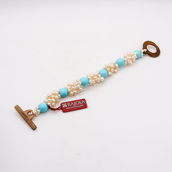 -Rajola Italy Contemporary Turquoise Bracelet With Cultured White Pearls