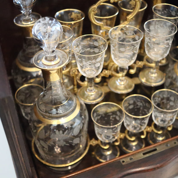 TANTALUS 1860 French Napoleon IIII Liquor Cabined In Precious Woods And Glass