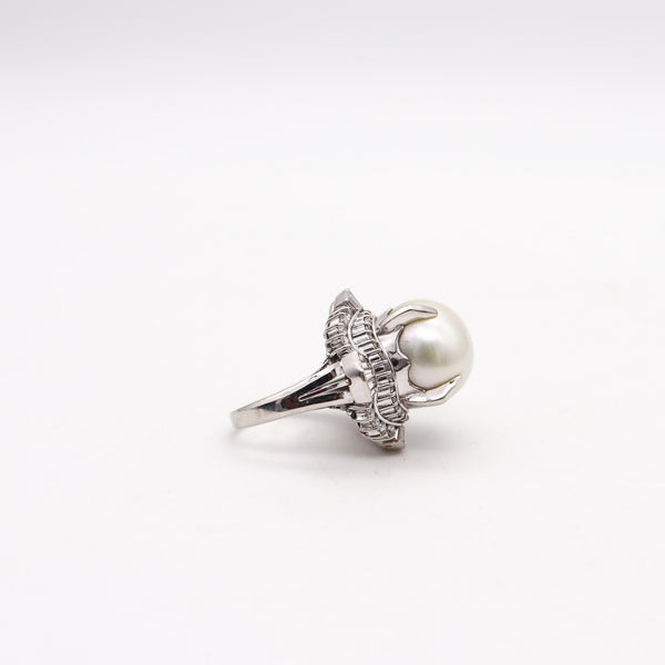 SOUTH SEAS Pearl Cocktail Ring In Platinum With 1.71 Ctw Diamonds Gia Certified