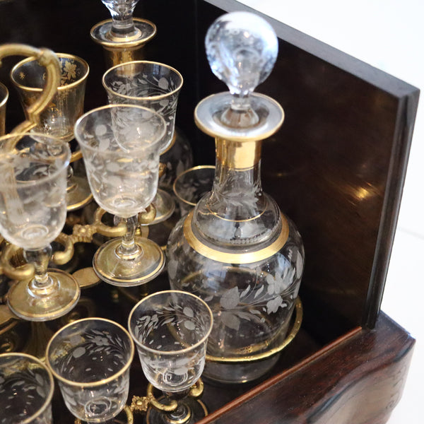 TANTALUS 1860 French Napoleon IIII Liquor Cabined In Precious Woods And Glass