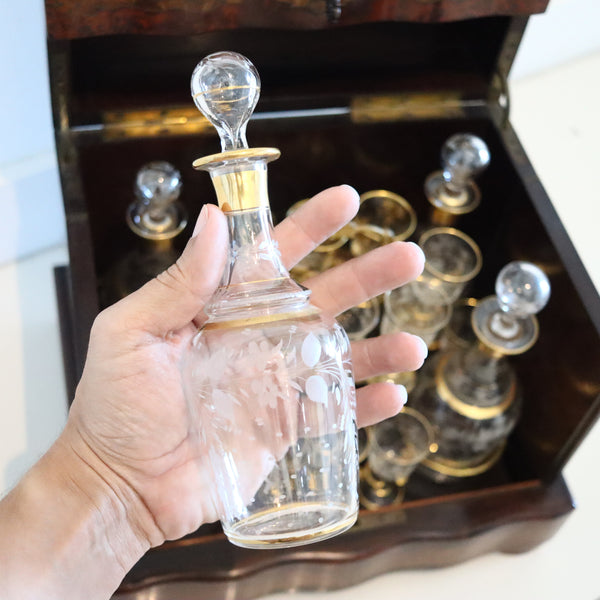 TANTALUS 1860 French Napoleon IIII Liquor Cabined In Precious Woods And Glass