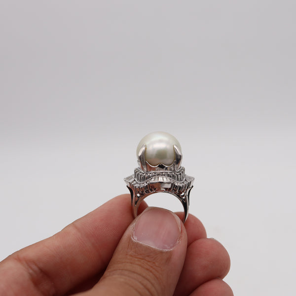 SOUTH SEAS Pearl Cocktail Ring In Platinum With 1.71 Ctw Diamonds Gia Certified