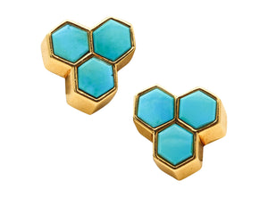 ANGELA CUMMINGS 1984 Geometric Earrings In 18Kt Yellow Gold With Turquoises