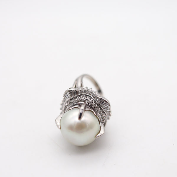 SOUTH SEAS Pearl Cocktail Ring In Platinum With 1.71 Ctw Diamonds Gia Certified