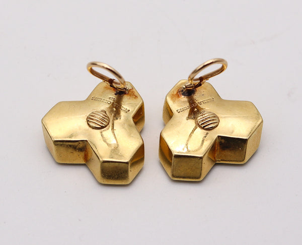 ANGELA CUMMINGS 1984 Geometric Earrings In 18Kt Yellow Gold With Turquoises