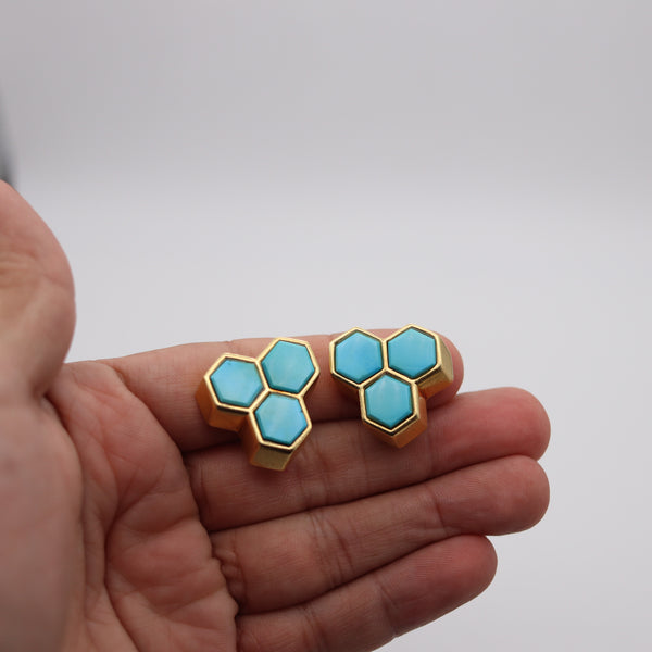 ANGELA CUMMINGS 1984 Geometric Earrings In 18Kt Yellow Gold With Turquoises