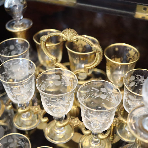 TANTALUS 1860 French Napoleon IIII Liquor Cabined In Precious Woods And Glass