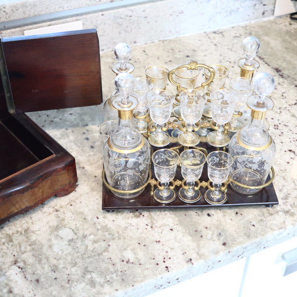 TANTALUS 1860 French Napoleon IIII Liquor Cabined In Precious Woods And Glass