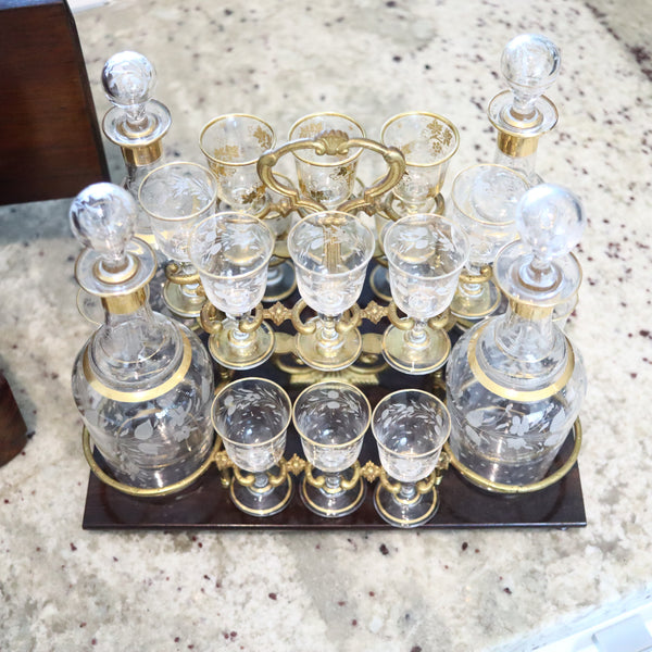 TANTALUS 1860 French Napoleon IIII Liquor Cabined In Precious Woods And Glass