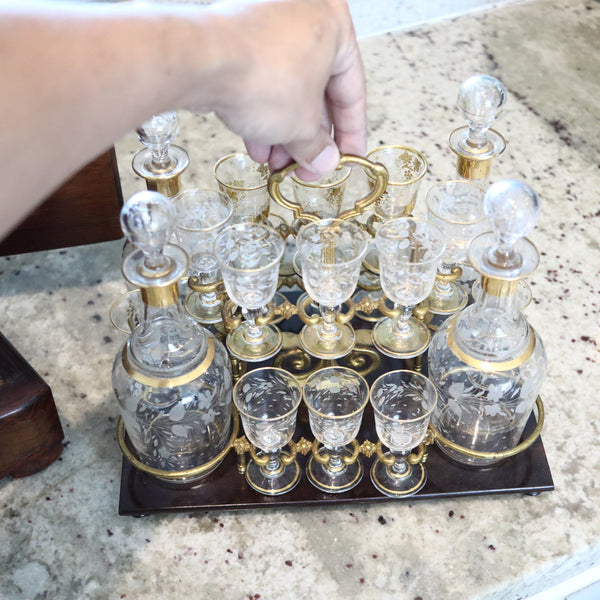 TANTALUS 1860 French Napoleon IIII Liquor Cabined In Precious Woods And Glass