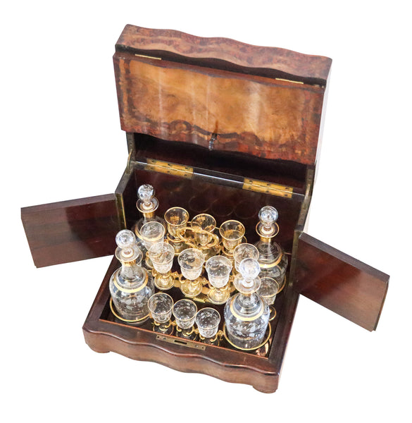 TANTALUS 1860 French Napoleon IIII Liquor Cabined In Precious Woods And Glass