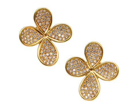 ANGELA CUMMINGS 1987 Flower Earrings In 18Kt Gold With 4.50 Ctw Diamonds