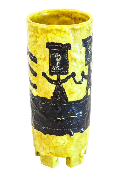 BRUNO CAPPACI 1965 Italian Arno Ceramiche Vase In Black & Yellow Glazed Terracotta