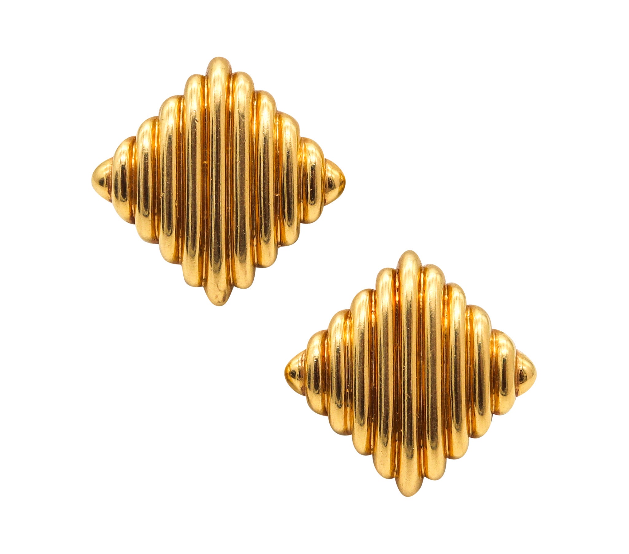 DAVID WEBB 1977 Squared Modernist Clips Earrings In Solid 18Kt Yellow Gold