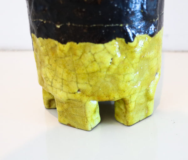 BRUNO CAPPACI 1965 Italian Arno Ceramiche Vase In Black & Yellow Glazed Terracotta