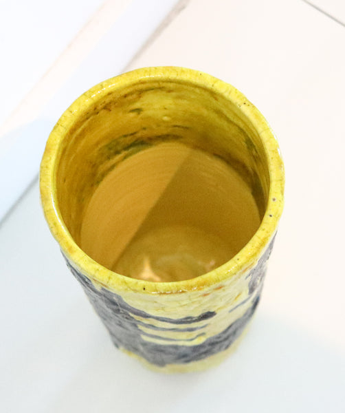 BRUNO CAPPACI 1965 Italian Arno Ceramiche Vase In Black & Yellow Glazed Terracotta