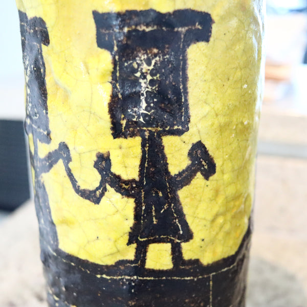 BRUNO CAPPACI 1965 Italian Arno Ceramiche Vase In Black & Yellow Glazed Terracotta