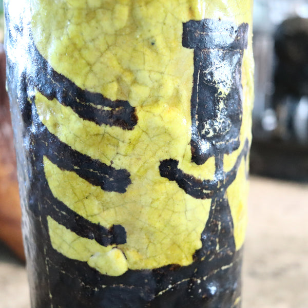BRUNO CAPPACI 1965 Italian Arno Ceramiche Vase In Black & Yellow Glazed Terracotta