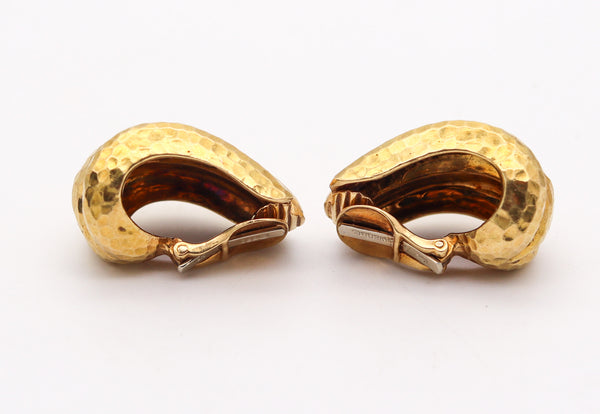 DAVID WEBB 1970 Hammered Hoops Clips Earrings In Solid 18Kt Yellow Gold