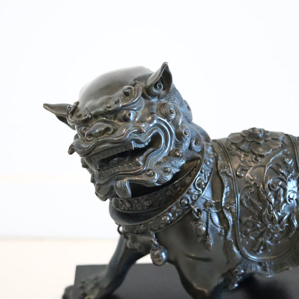 QING DYNASTY 1900 Antique Foo-Dog Sculpture In Solid Patinated Bronze