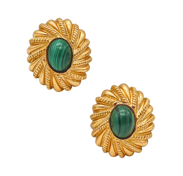 TIFFANY & CO. 1970 Schlumberger Clips-On Earrings In 18Kt Gold With Malachites